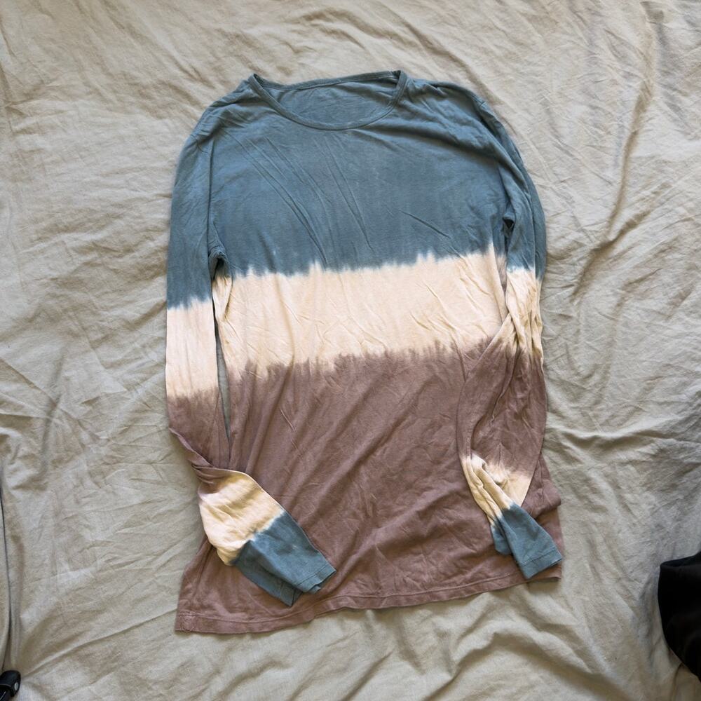 Blue, Brown, and Tan Tie-Dyed Lightweight Long Sleeve T-Shirt Size L